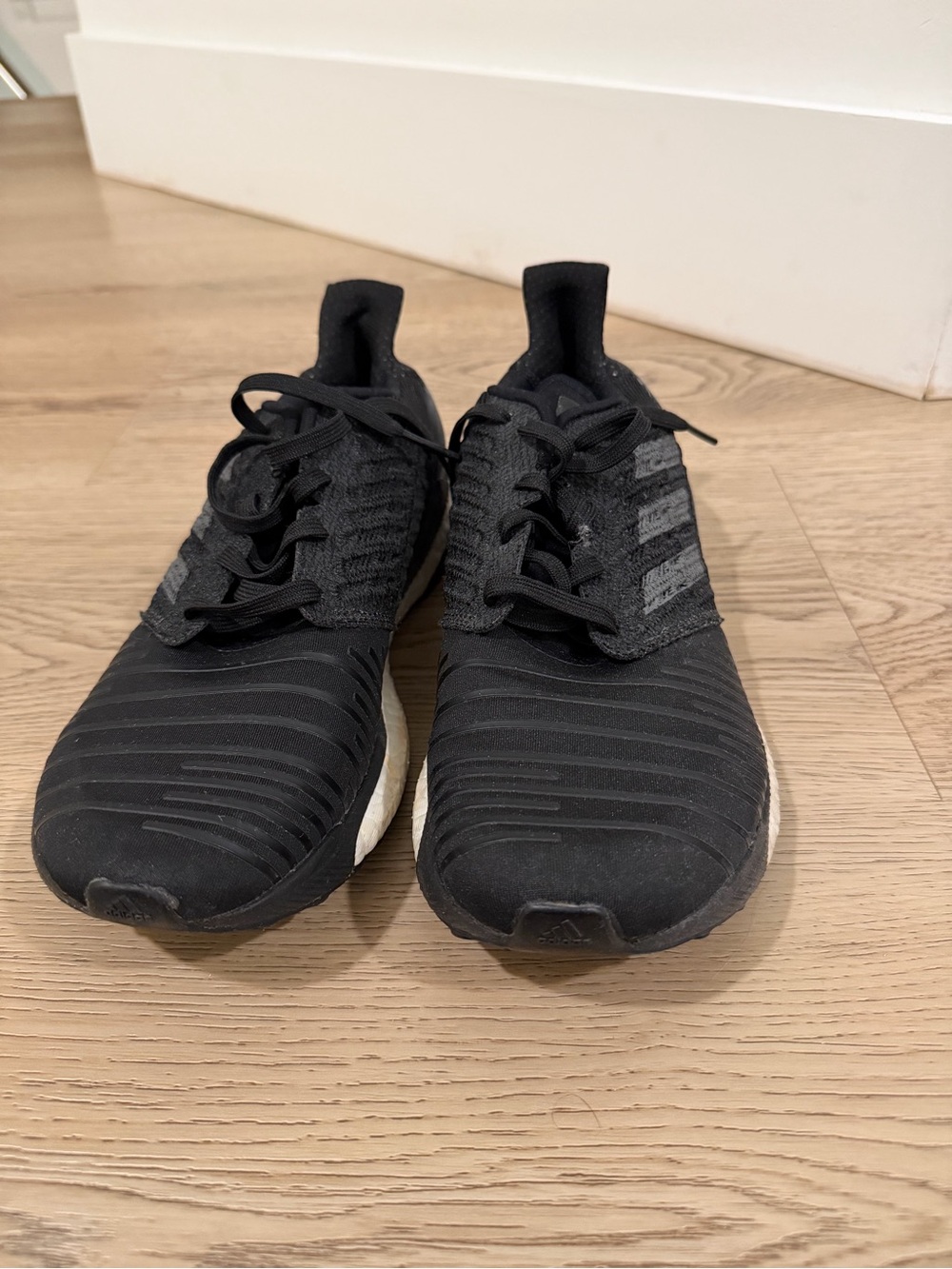 adidas Black Knit Lace-Up Sneakers with White Midsole